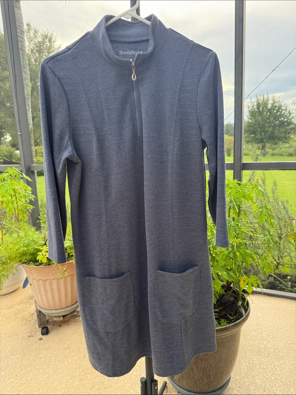 NorthStyle Women's Navy Half-Zip Long Sleeve Midi Coatigan
